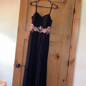 Black Prom Dress with Embroidered Flowers